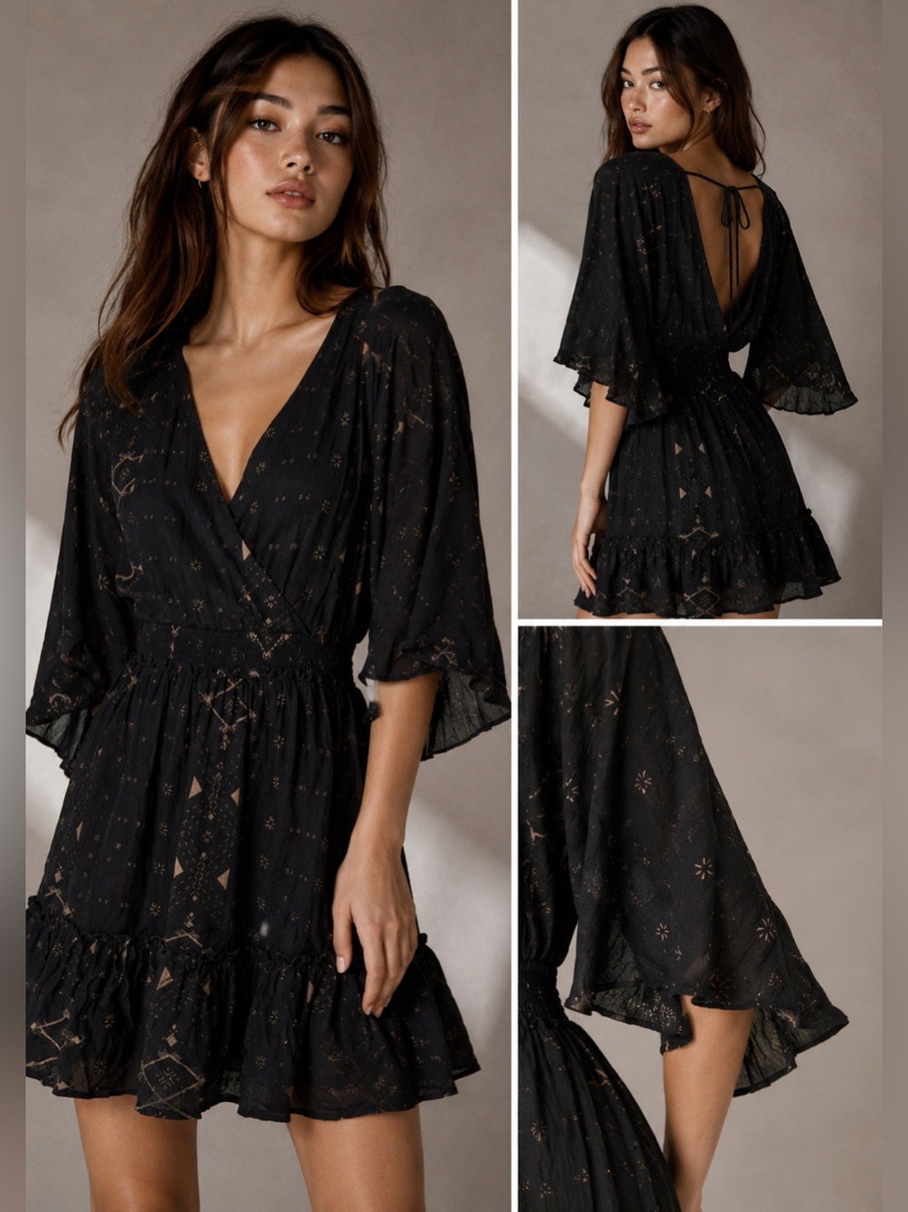 Tanoa Black Boho Open Back Mini Dress NWT XS